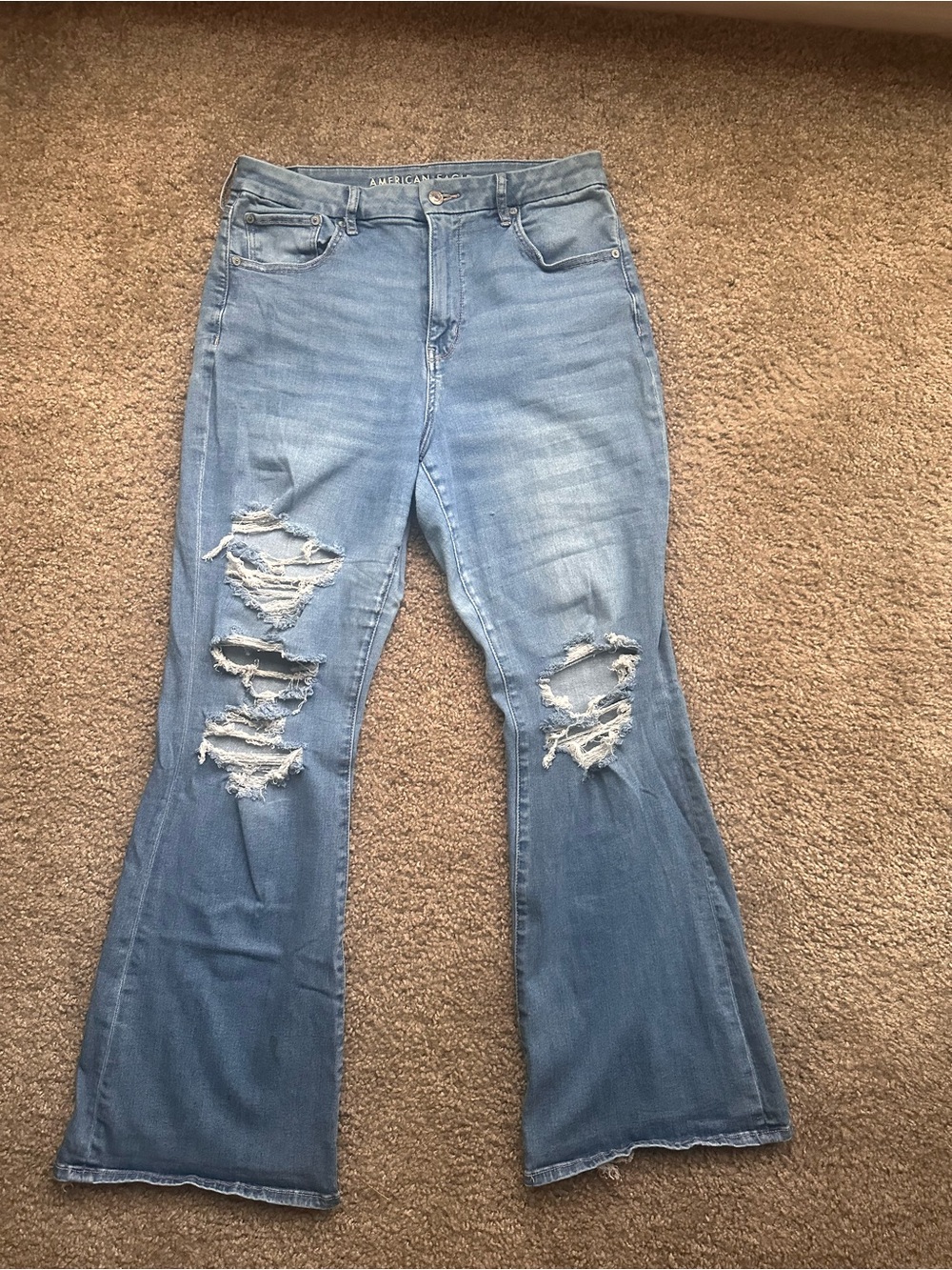 American Eagle Outfitters Light Blue Ripped Flare Jeans